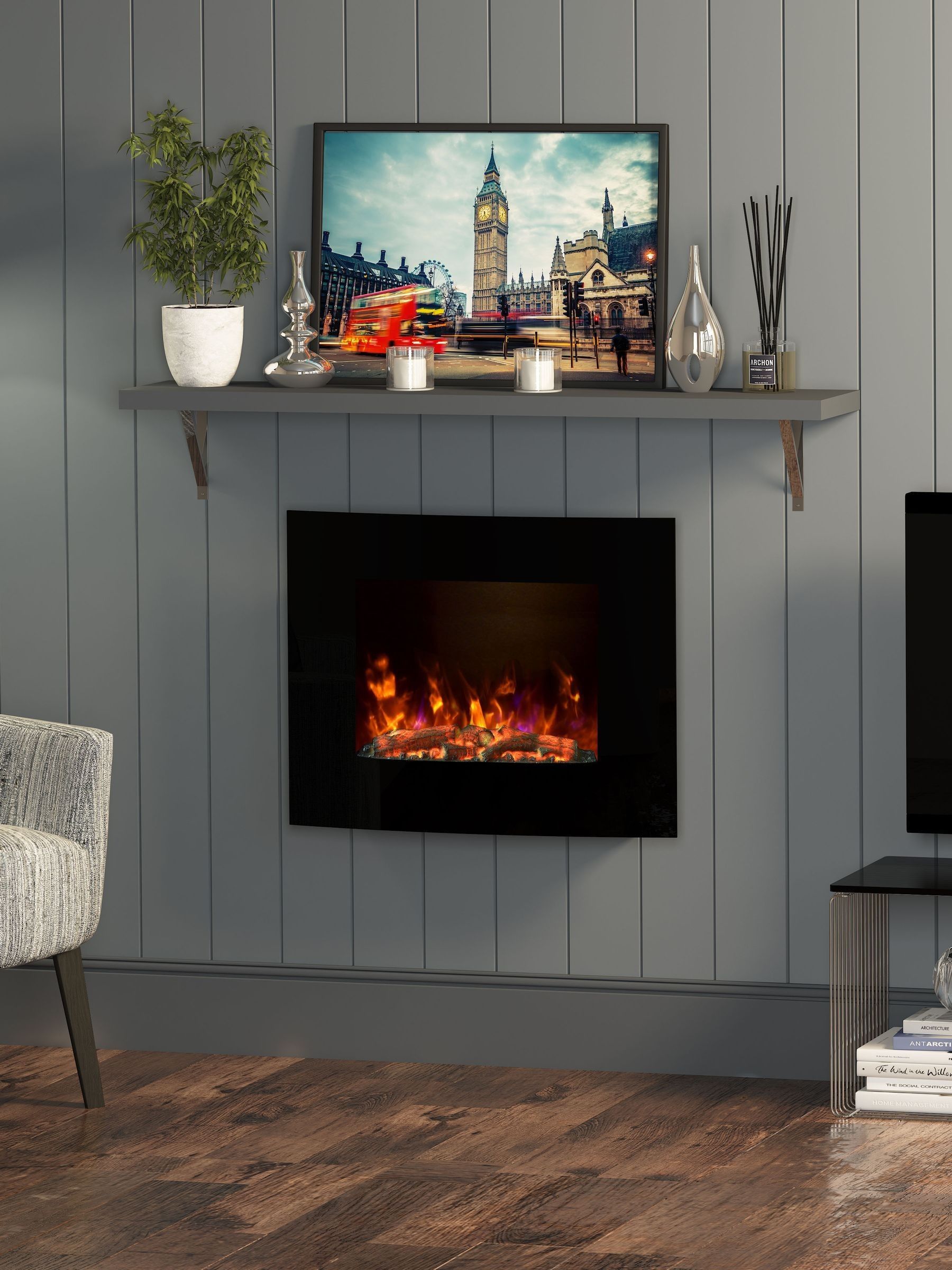 Be Modern Black Quatro wall mounted electric fire 64cm, UK version