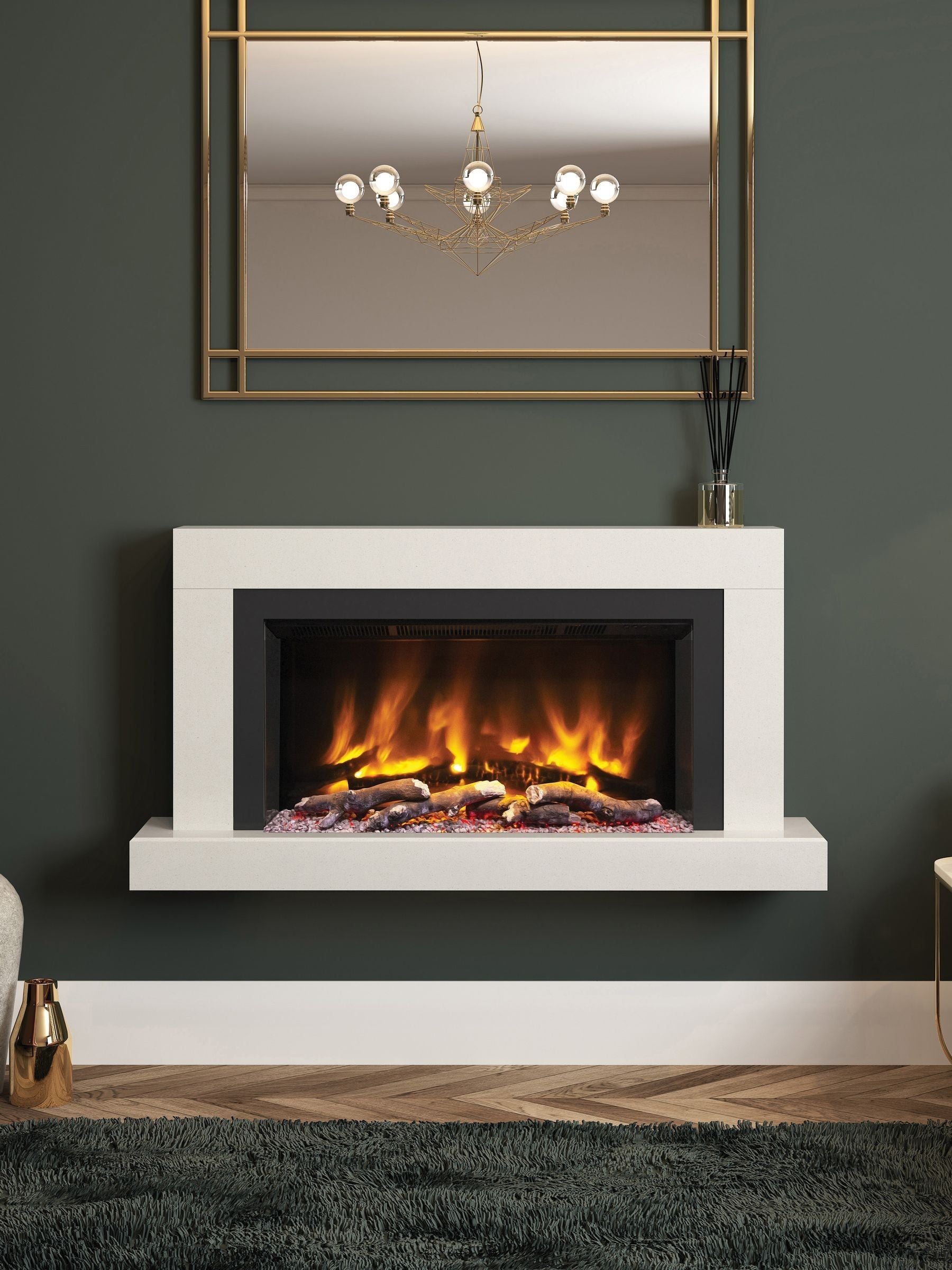 Be Modern White Micro Marble Impero 47 inch electric fire, UK version