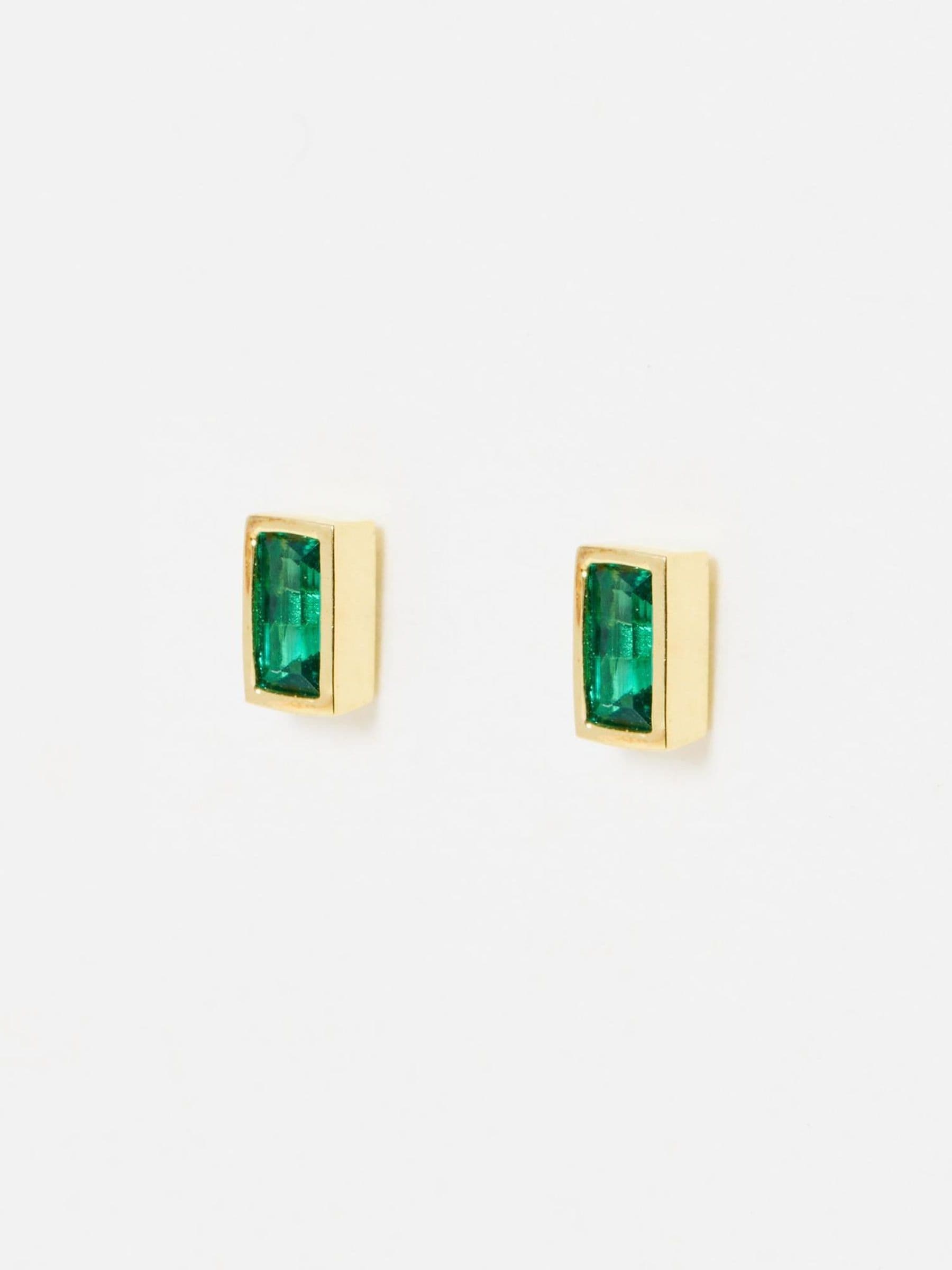 Oliver Bonas gold plated stud earrings with green siamite, imported from the UK