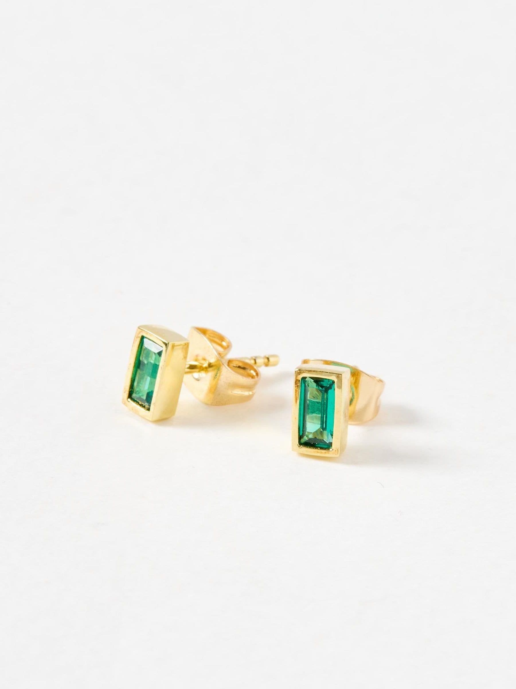 Oliver Bonas Green Selene Siamite Gold Plated Stud Earrings