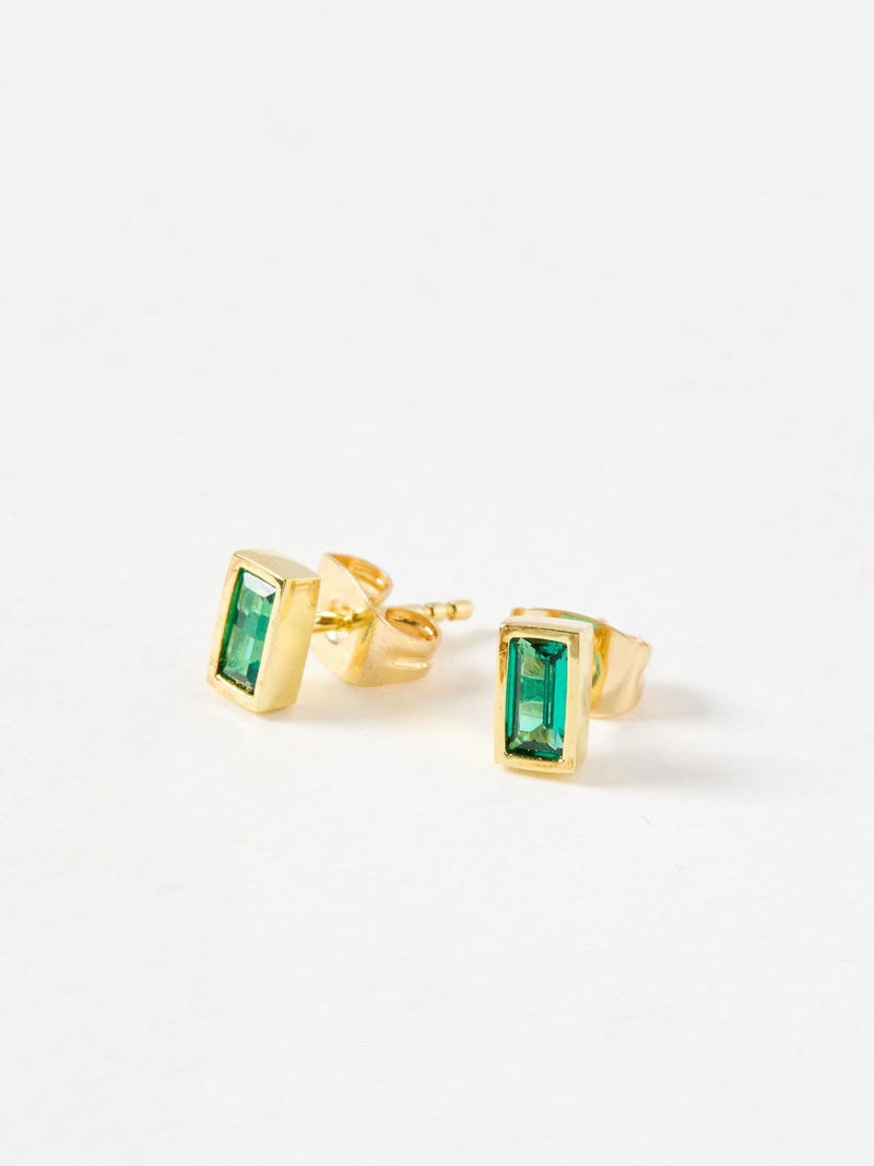 Oliver Bonas Green Selene Siamite Gold Plated Stud Earrings