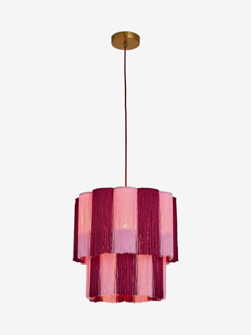 Eleanor Bowmer red pink scalloped tassel pendant light, imported from the UK