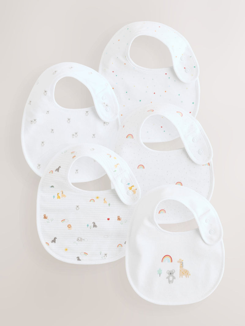 White animal print baby bibs 5 pack (British brand)