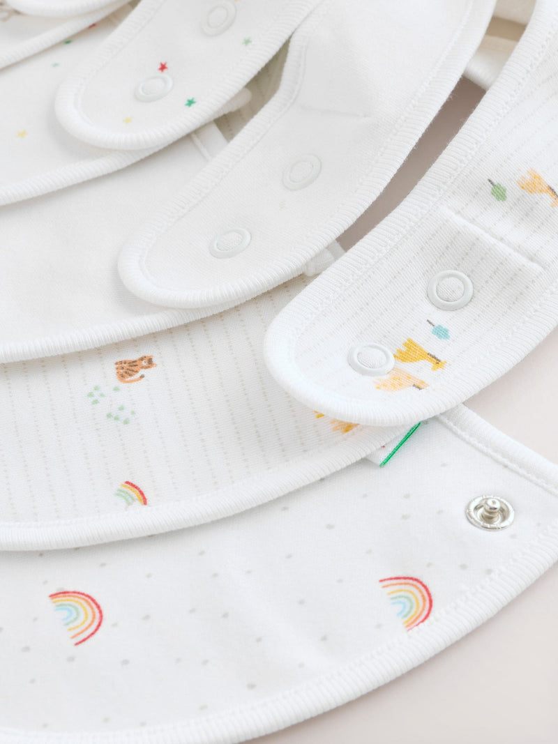 White animal print baby bibs 5 pack (British brand)