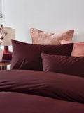 Burgundy red cotton rich duvet cover and pillowcase set - British product