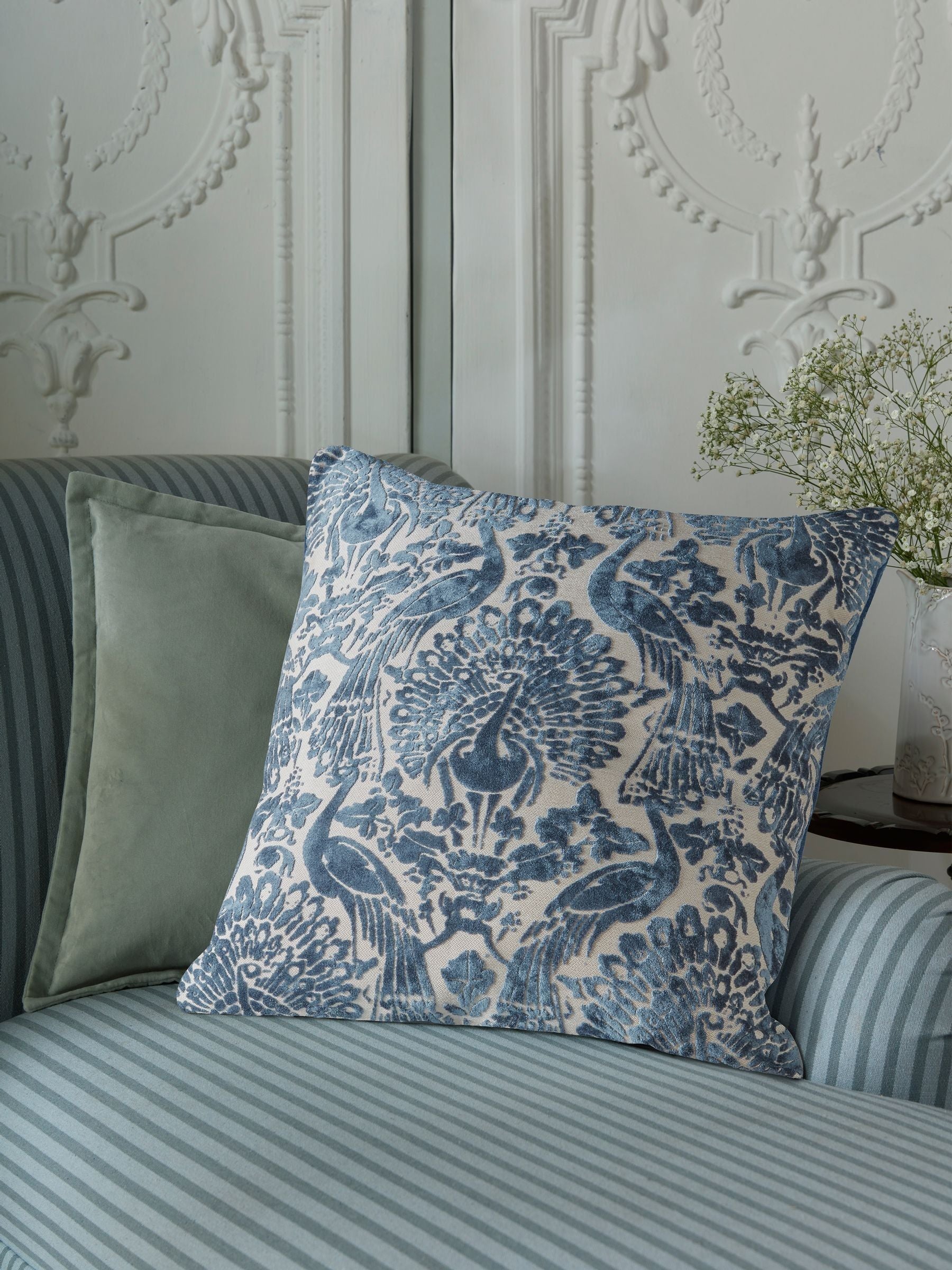 Laura Ashley peacock damask cushion 50cm - British product