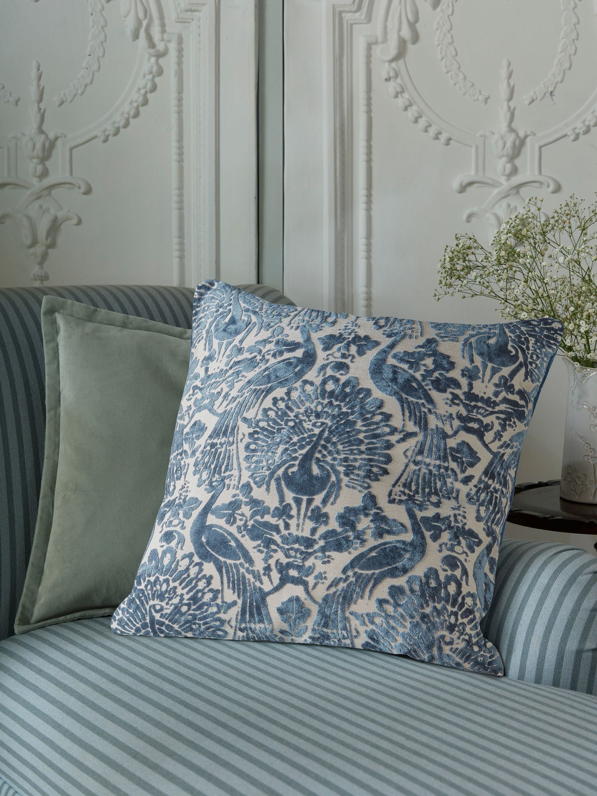 Laura Ashley peacock damask cushion 50cm - British product
