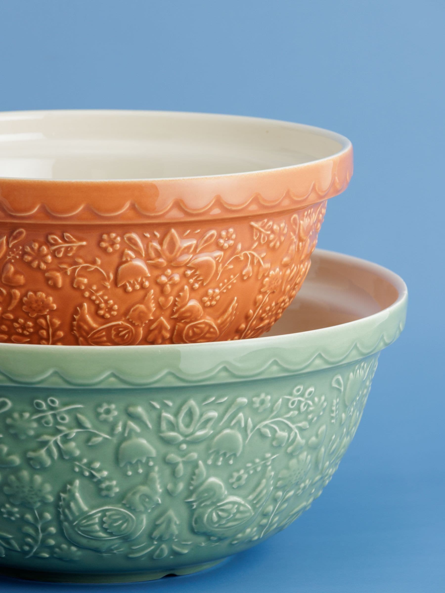 Mason Cash green and orange mixing bowl set, imported from the UK