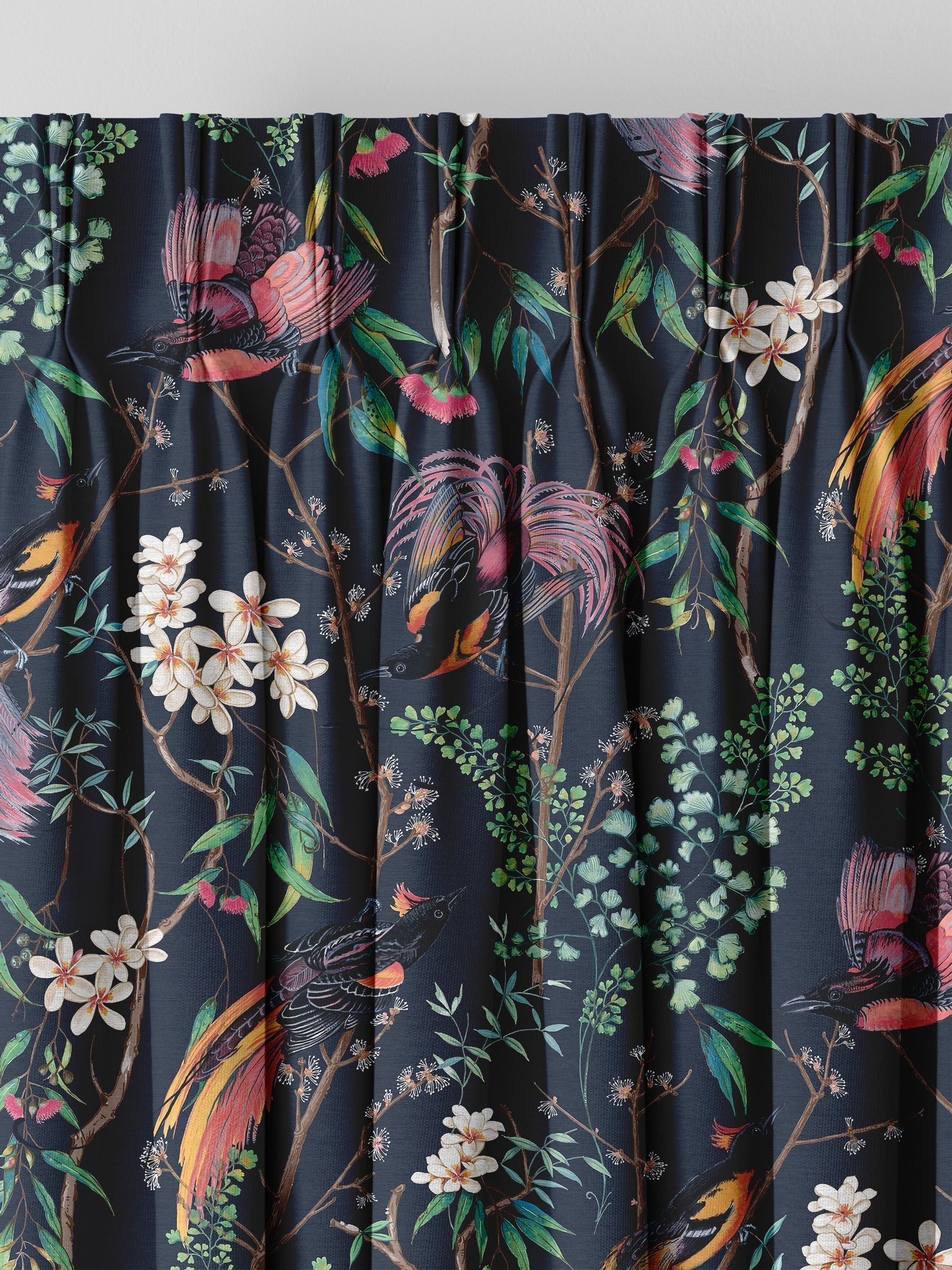 Graham & Brown Night Blue Clavering Birds made to measure curtains, imported from the UK