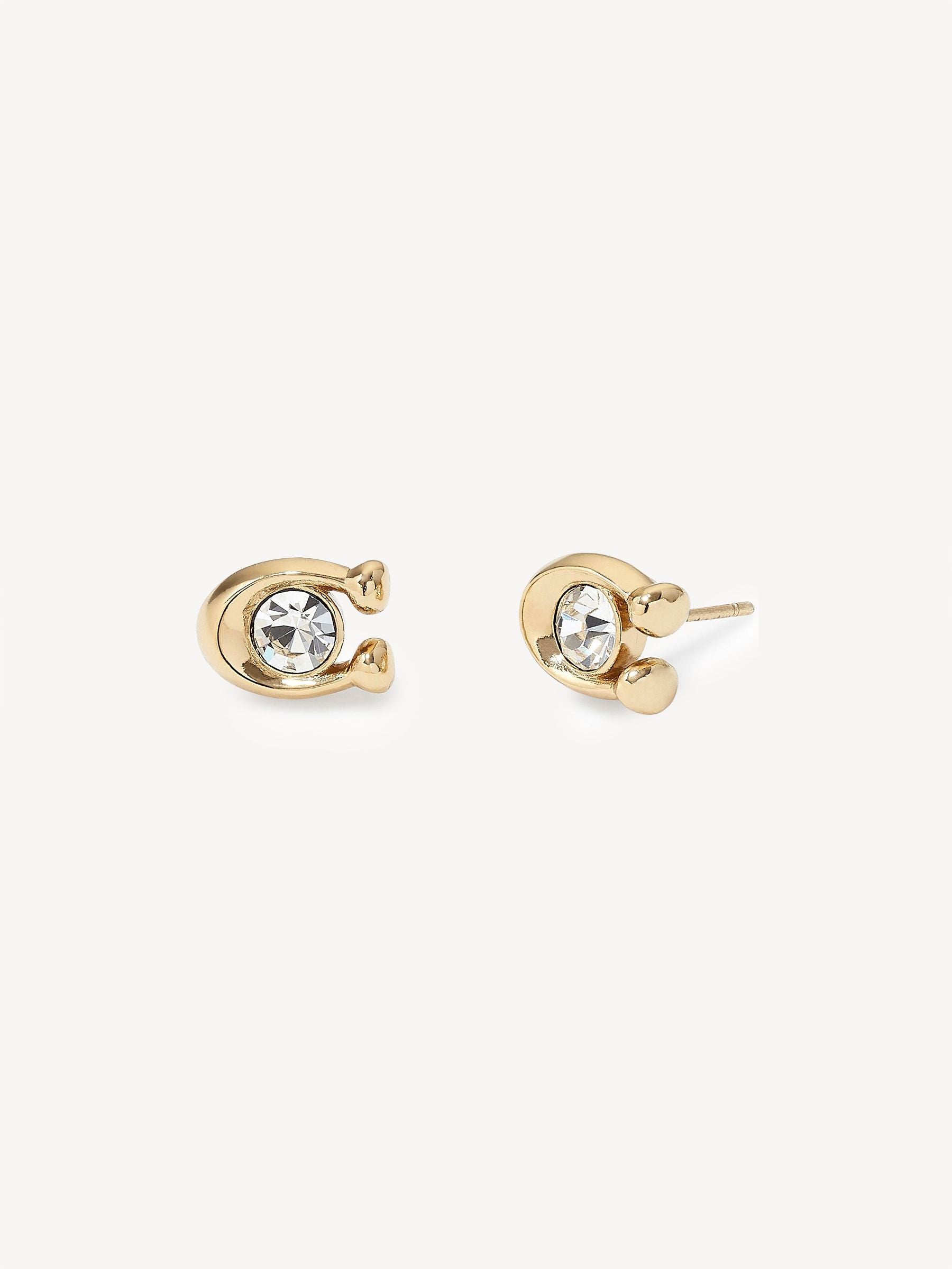 Gold Tone Brass and Glass Stud Earrings