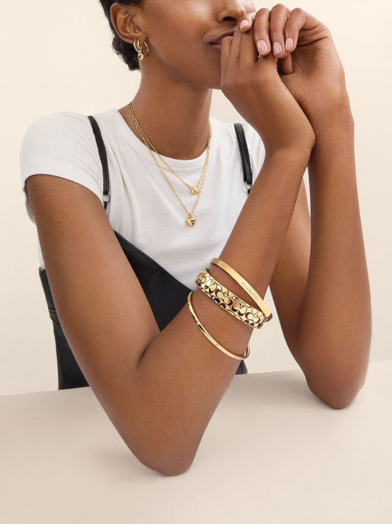 COACH Gold Tone Signature Hoop Earrings - British product