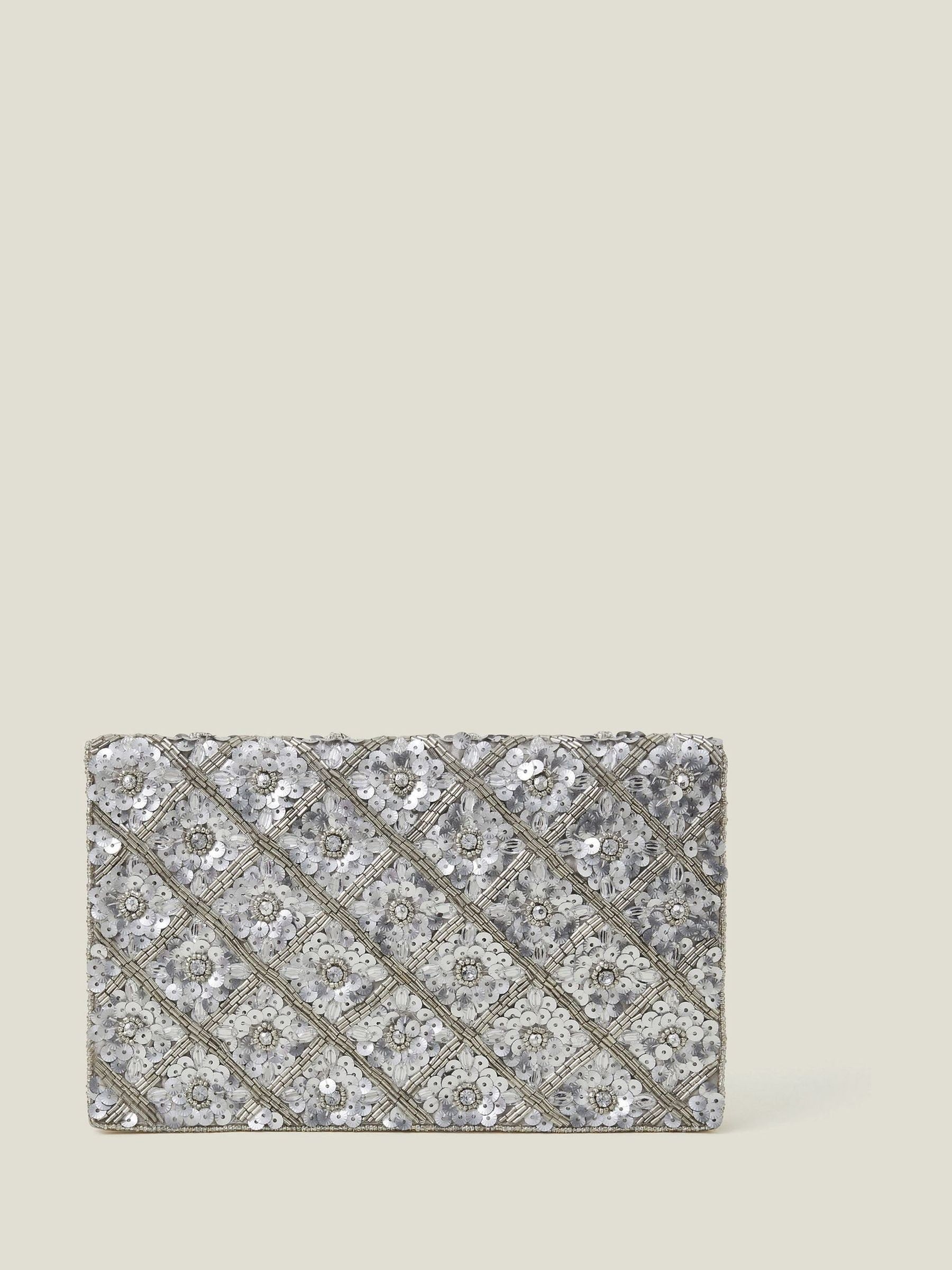 Accessorize Silver Tianna embellished clutch bag (British brand)