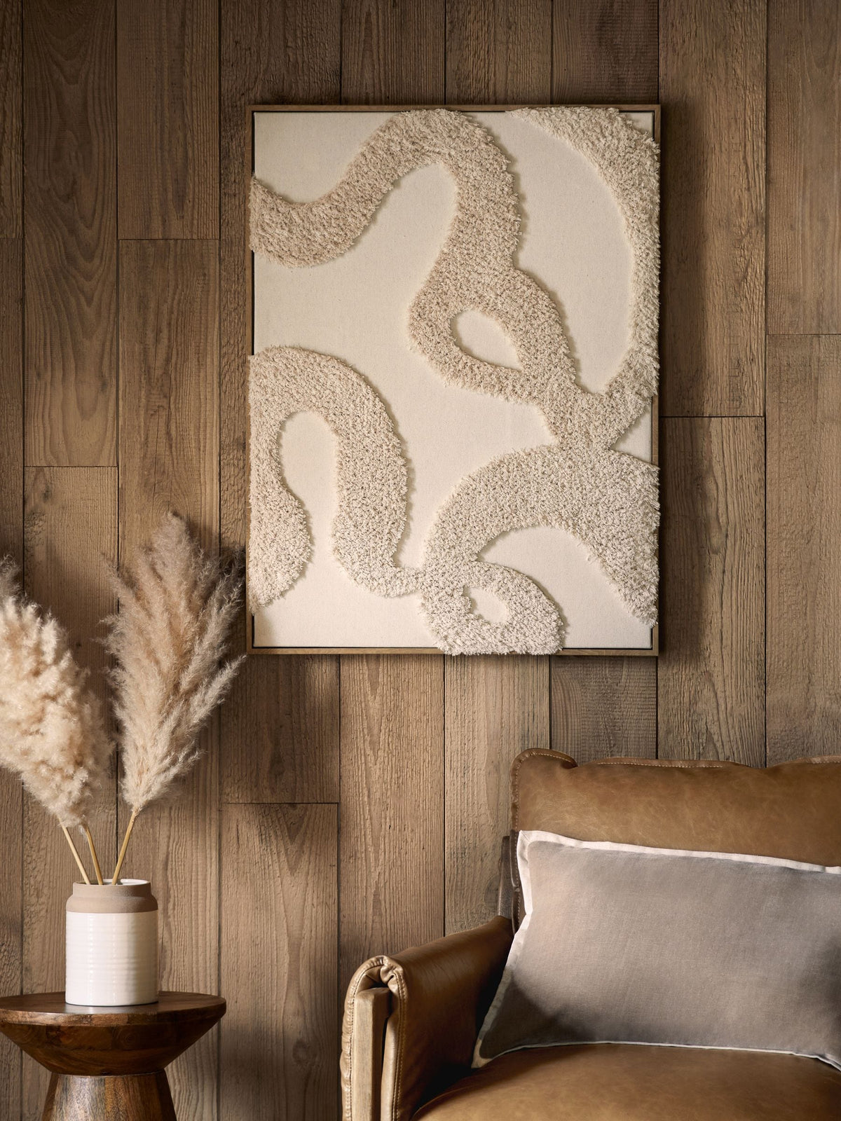 Natural Fabric Boucle Abstract Framed Wall Art 78x4x58cm, imported from the UK