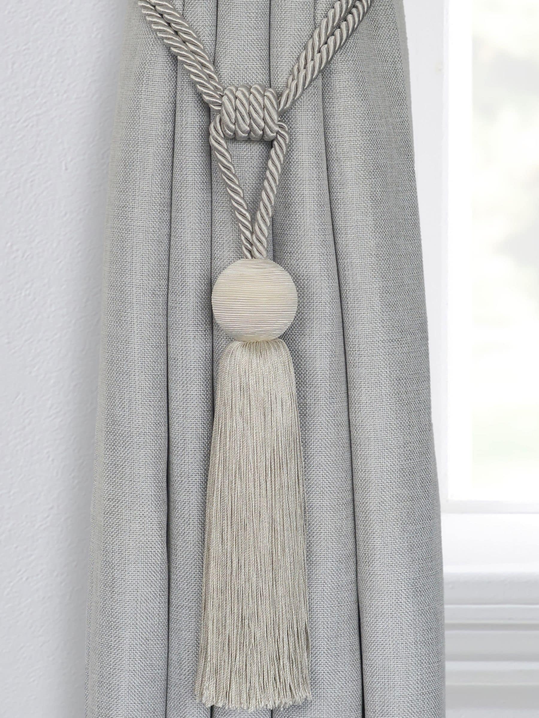 Laura Ashley grey Theodora curtain tiebacks, imported from the UK