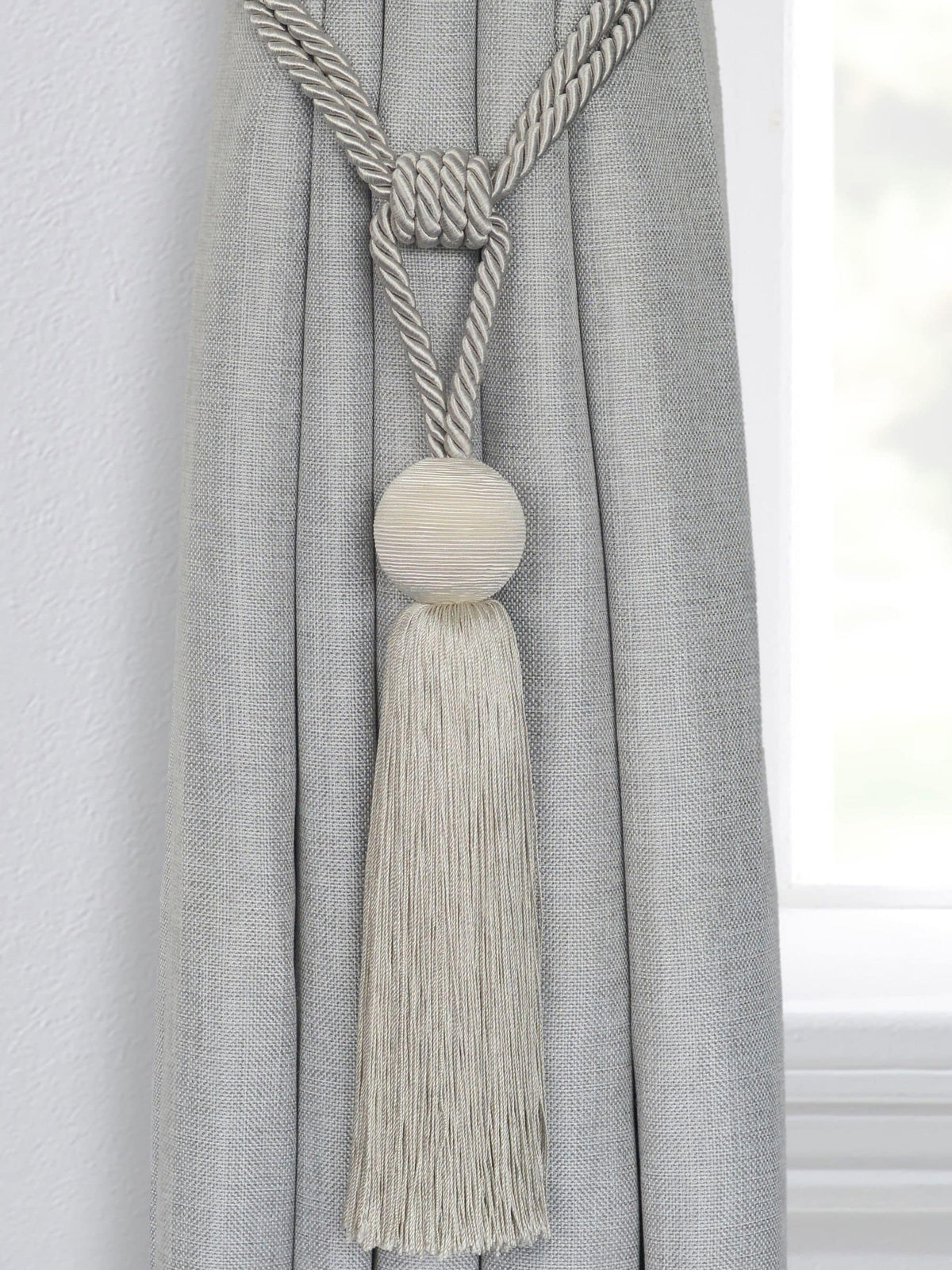 Laura Ashley grey Theodora curtain tiebacks, imported from the UK