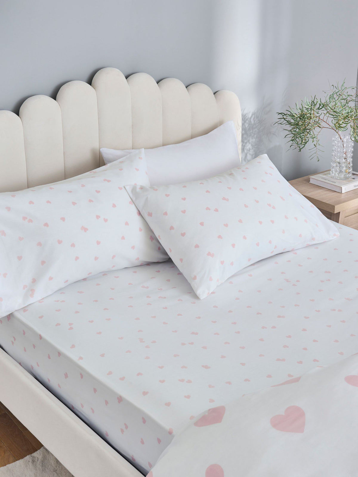 Heart print fitted sheet pillowcase set for single bed imported from UK