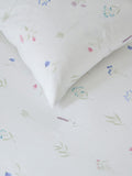 White sage green floral fitted sheet and pillowcase set single (British brand)