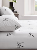 Black/White Bow fitted sheet and pillowcase set Single - British product
