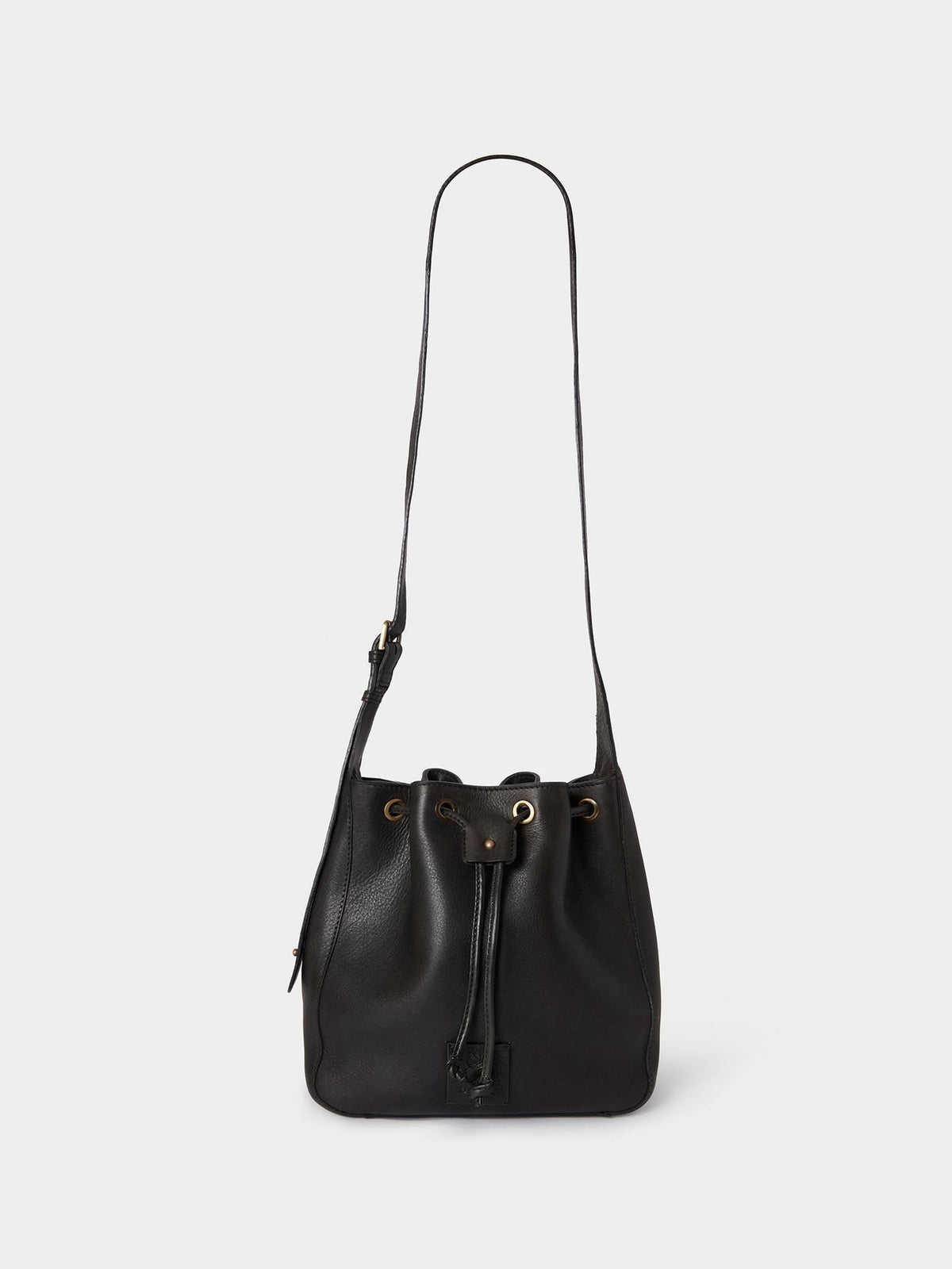 Osprey London Monterrey leather bucket bag in black, imported from the UK