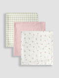 JoJo Maman Bébé gingham floral muslin cloths 3-pack - British product