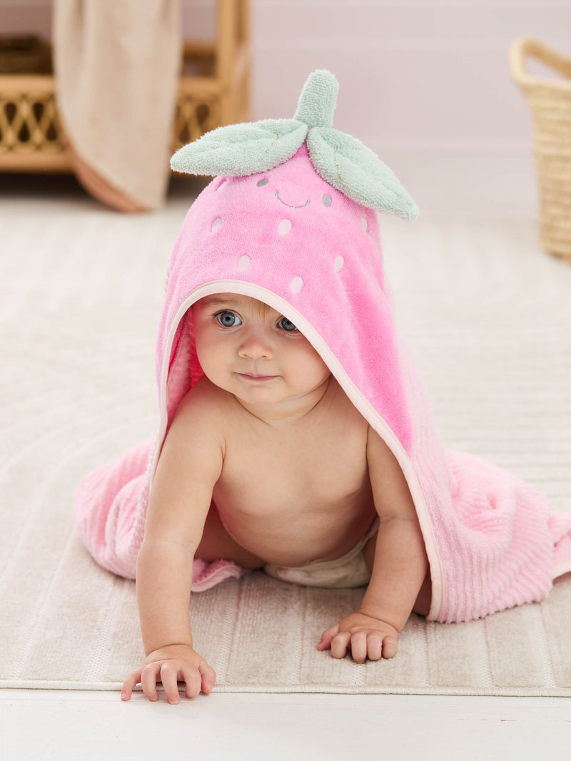 JoJo Maman Bébé pink strawberry hooded towel 75x75cm, UK version