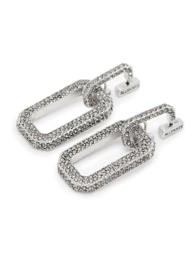 Boucles d'oreilles pendantes à maillons pavés argentées