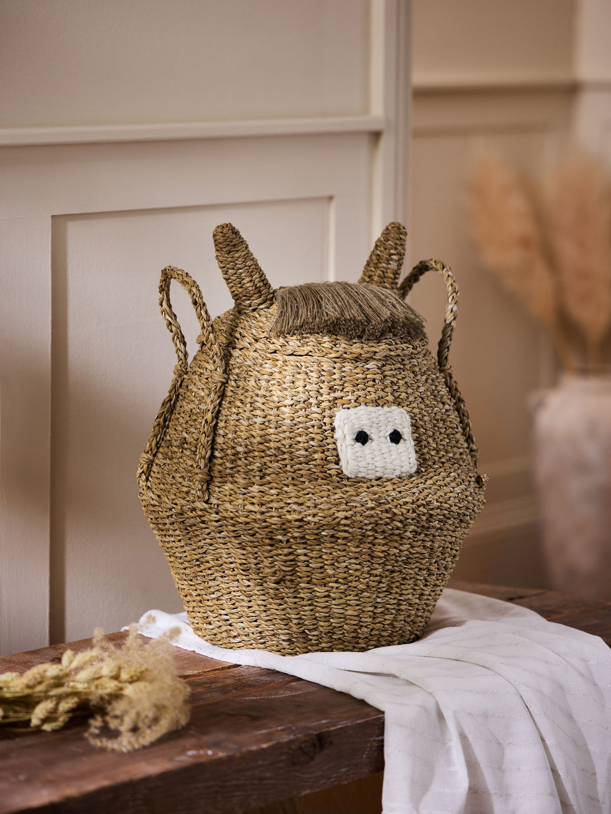 Hamish Highland Cow natural storage basket (British brand)