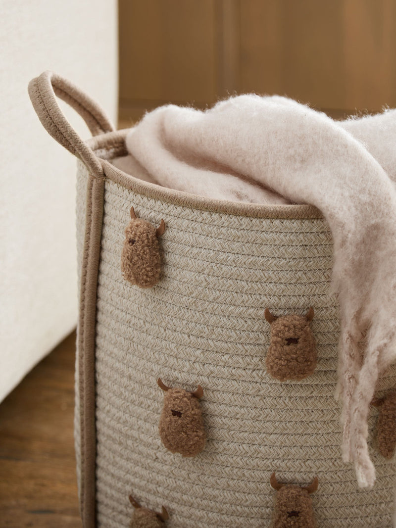 Hamish the Highland Cow rope storage basket cream 35cm, imported from the UK