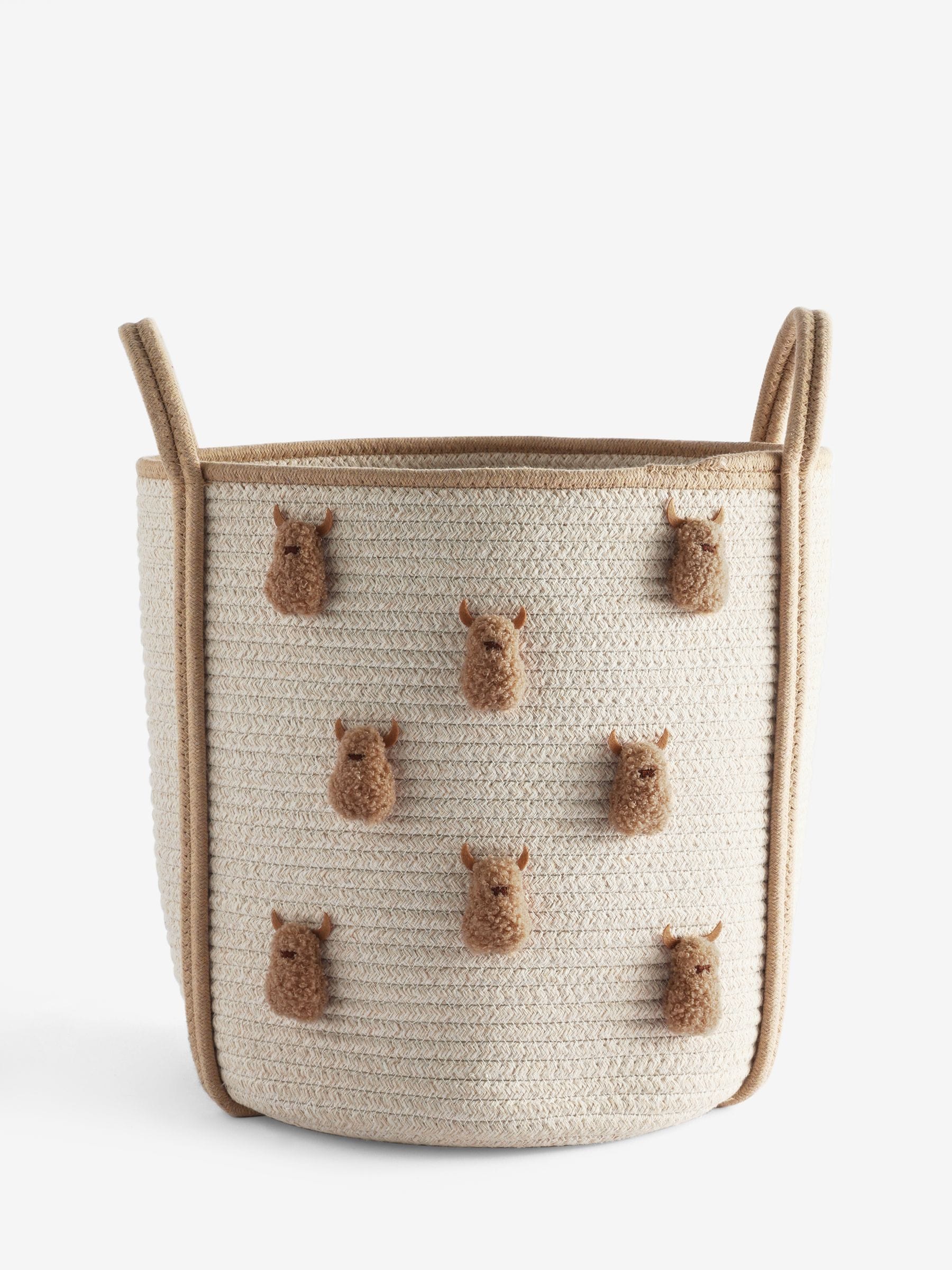Hamish the Highland Cow rope storage basket cream 35cm, imported from the UK
