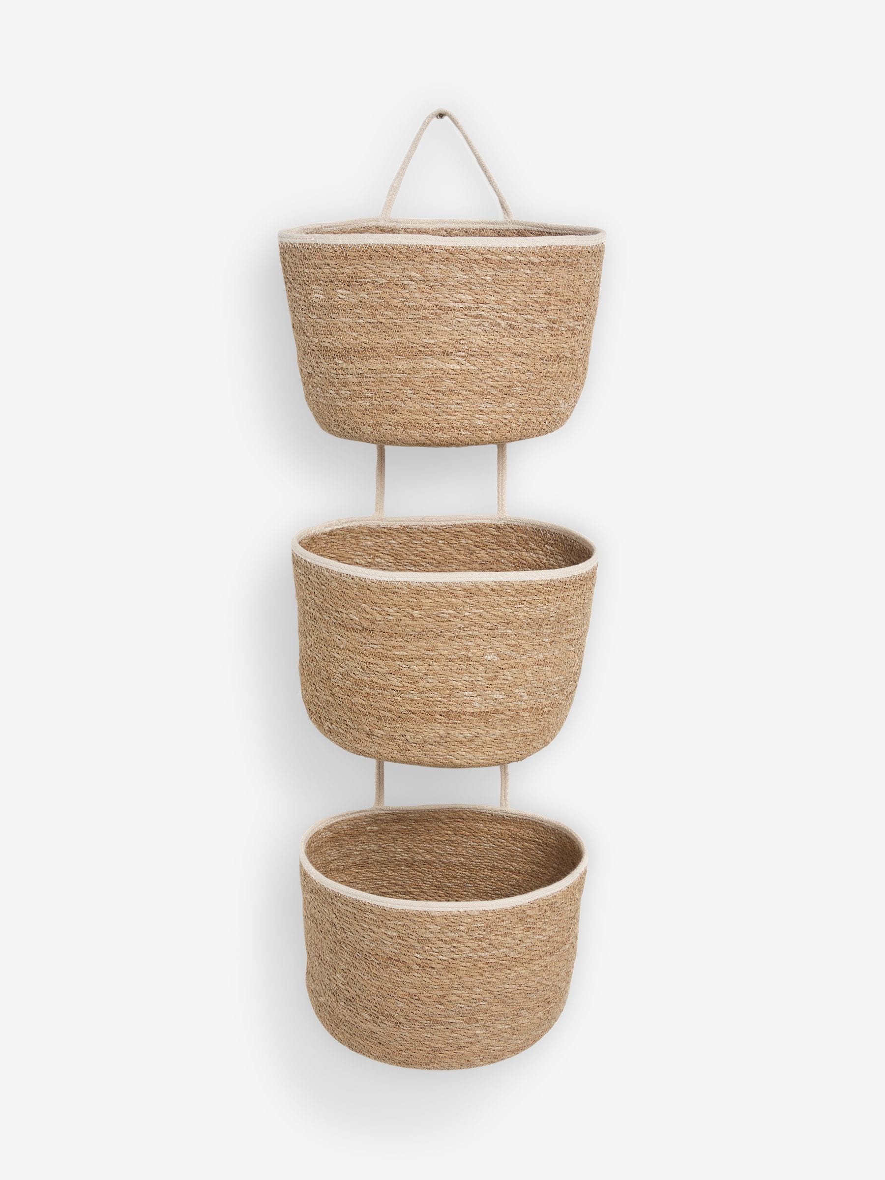 Neutral seagrass set of 3 storage baskets, UK version