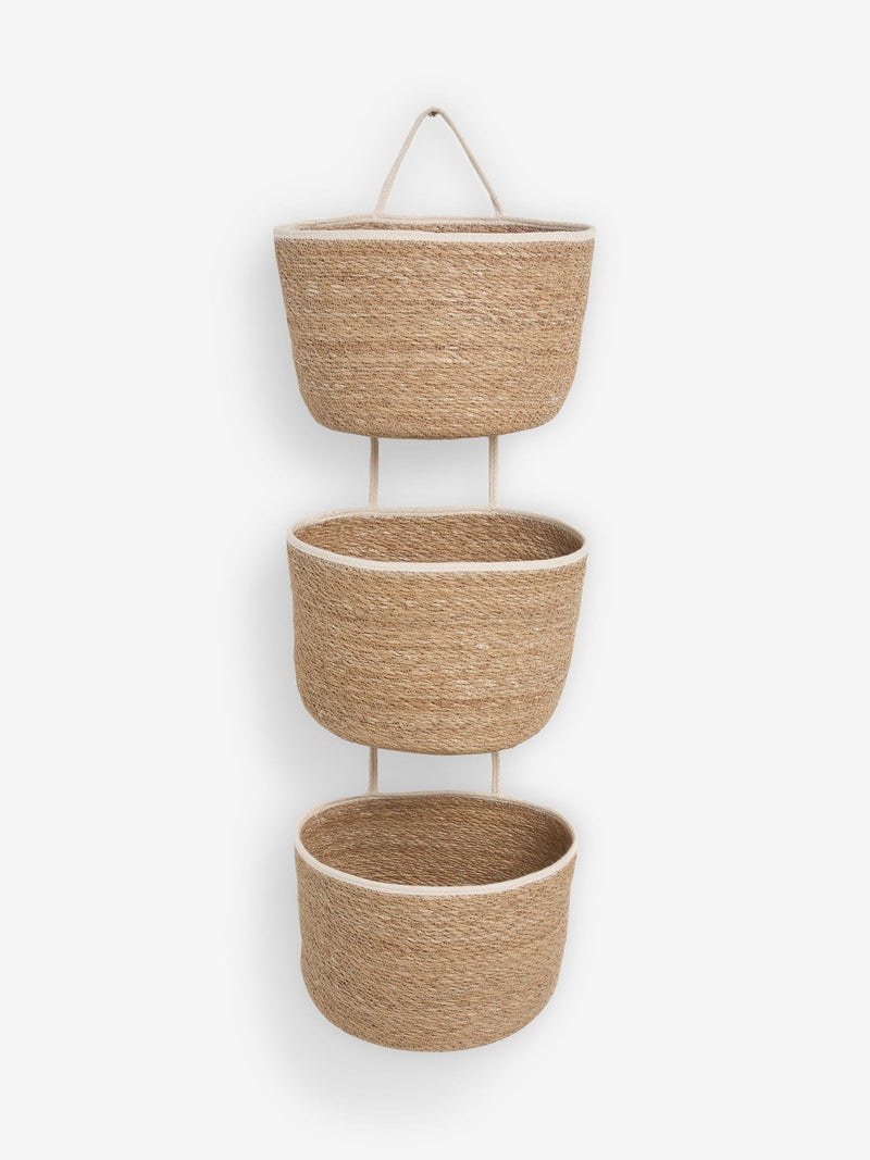 Neutral seagrass set of 3 storage baskets, UK version