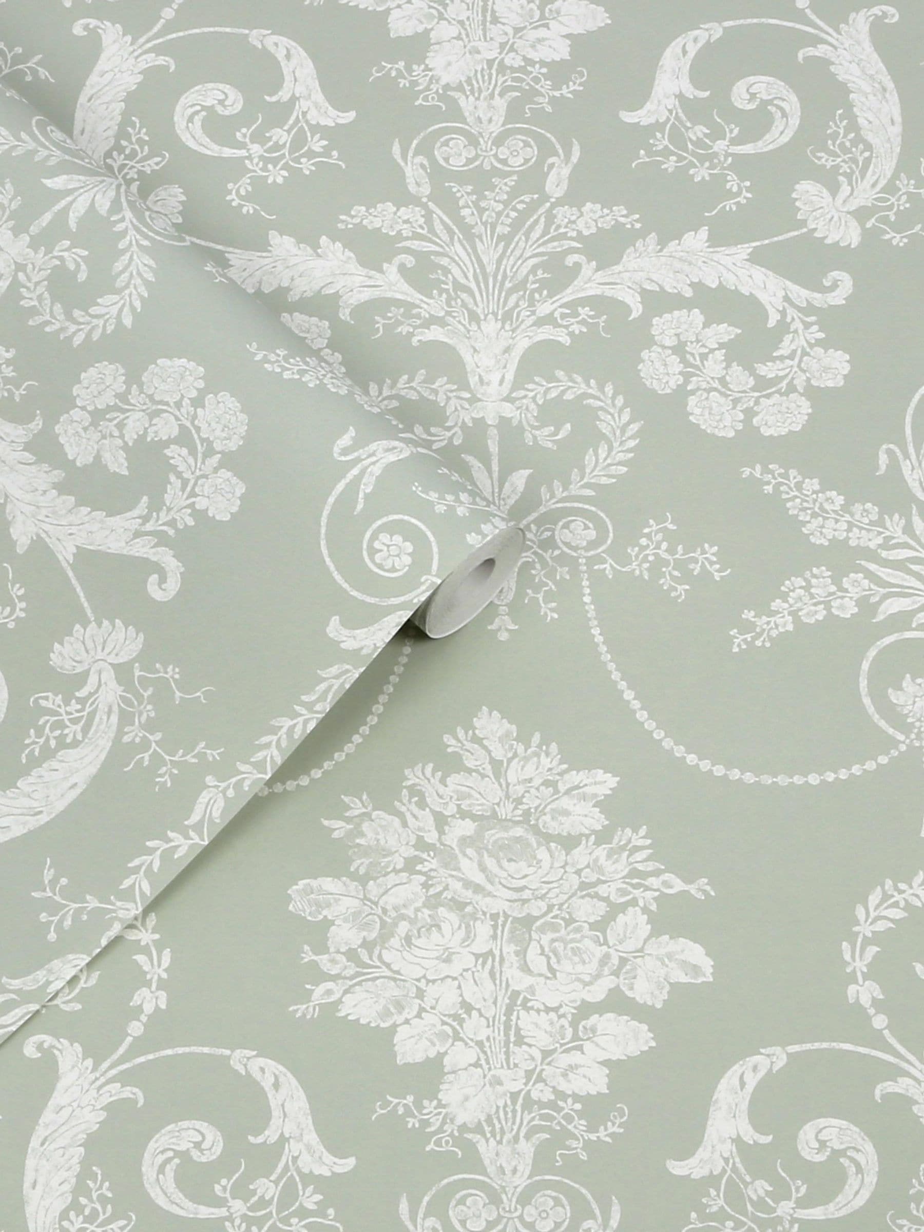 Laura Ashley Josette wallpaper sample sage green A4 (British brand)