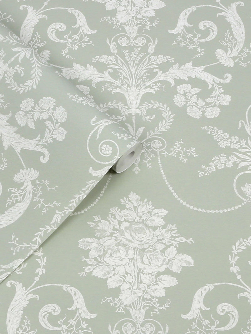 Laura Ashley Josette wallpaper sample sage green A4 (British brand)