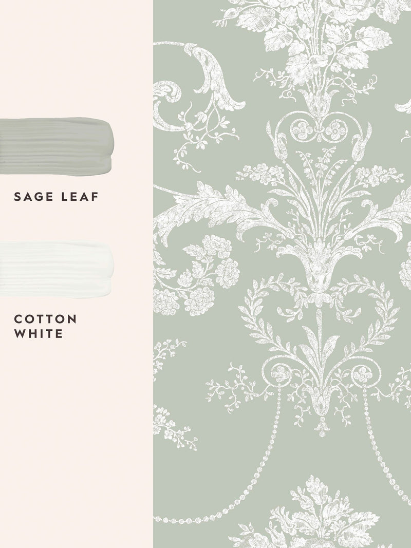Laura Ashley Josette wallpaper sample sage green A4 (British brand)