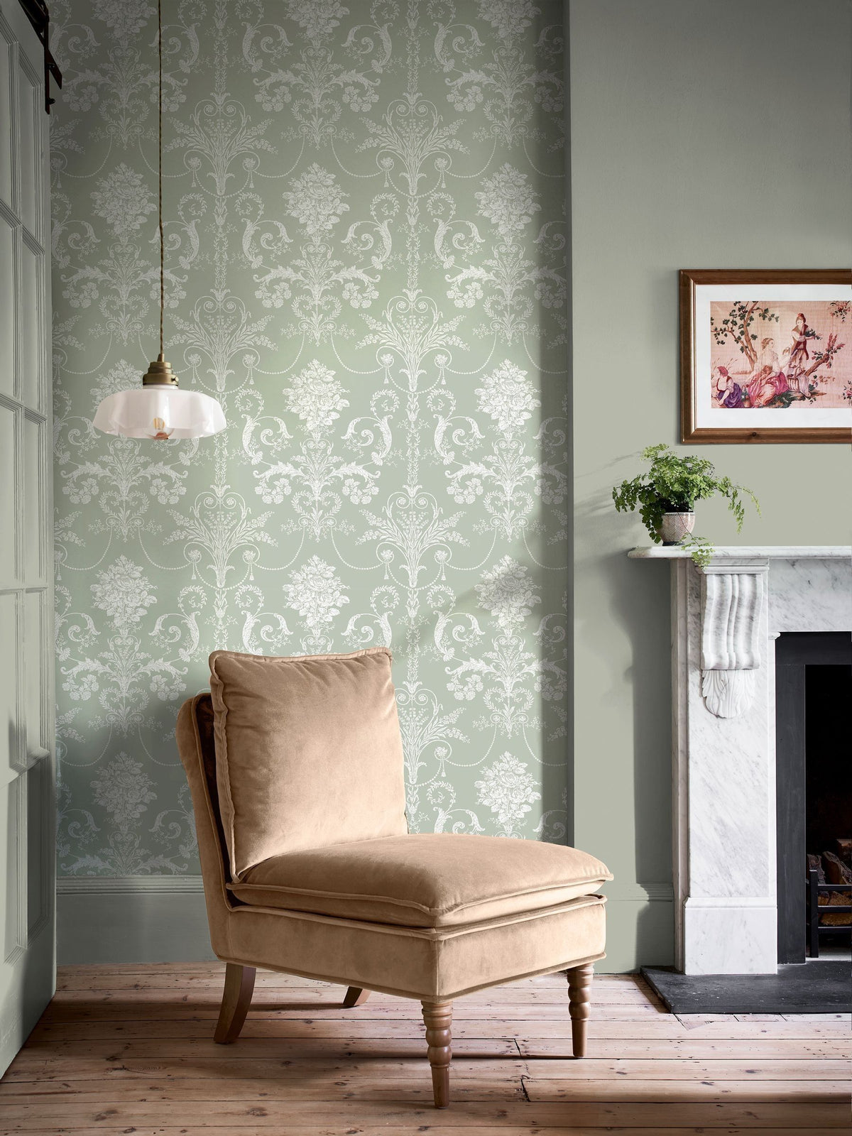 Laura Ashley Josette wallpaper sample sage green A4 (British brand)