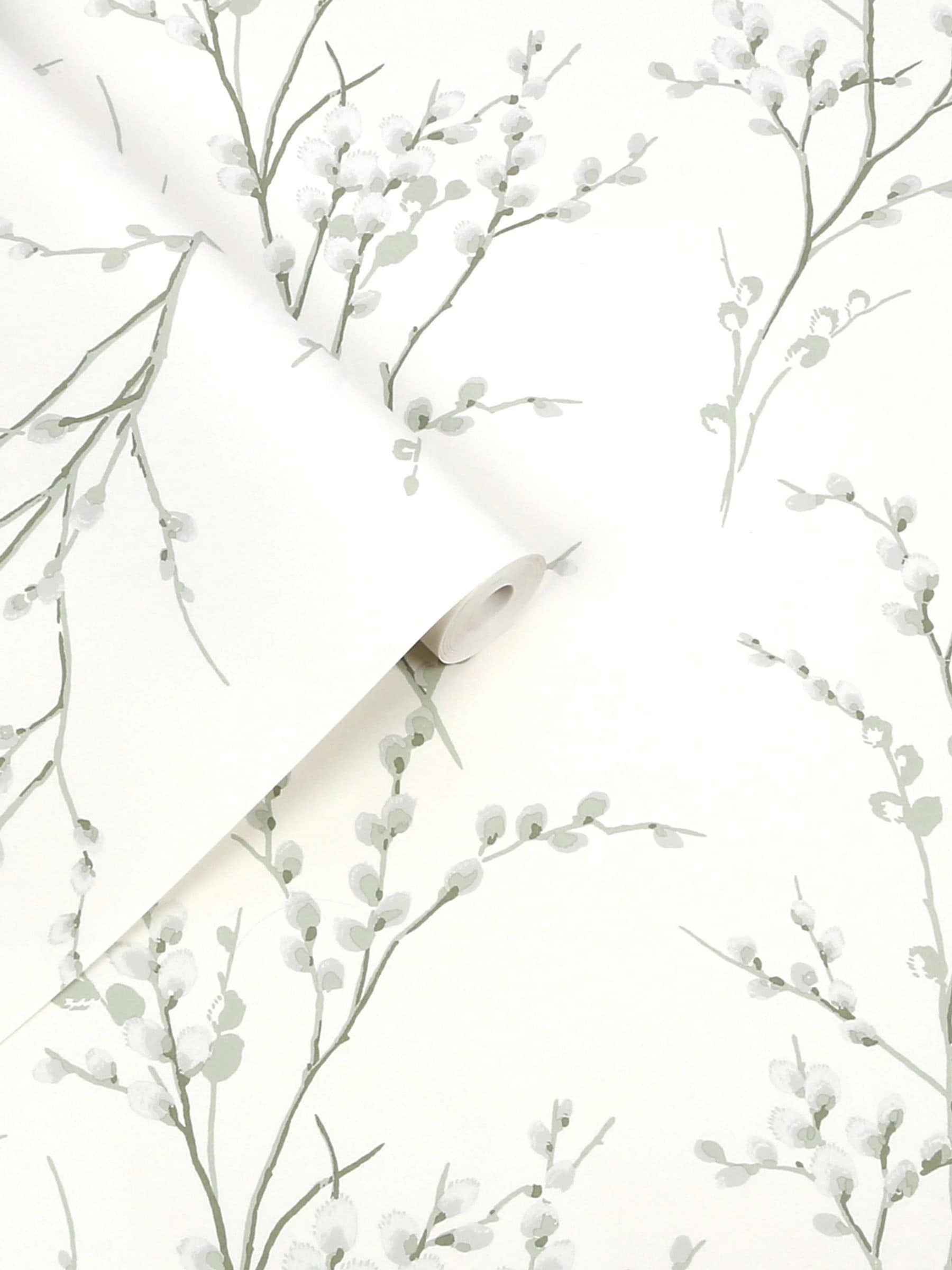 Laura Ashley wallpaper sample sage green Pussy Willow A4, imported from the UK