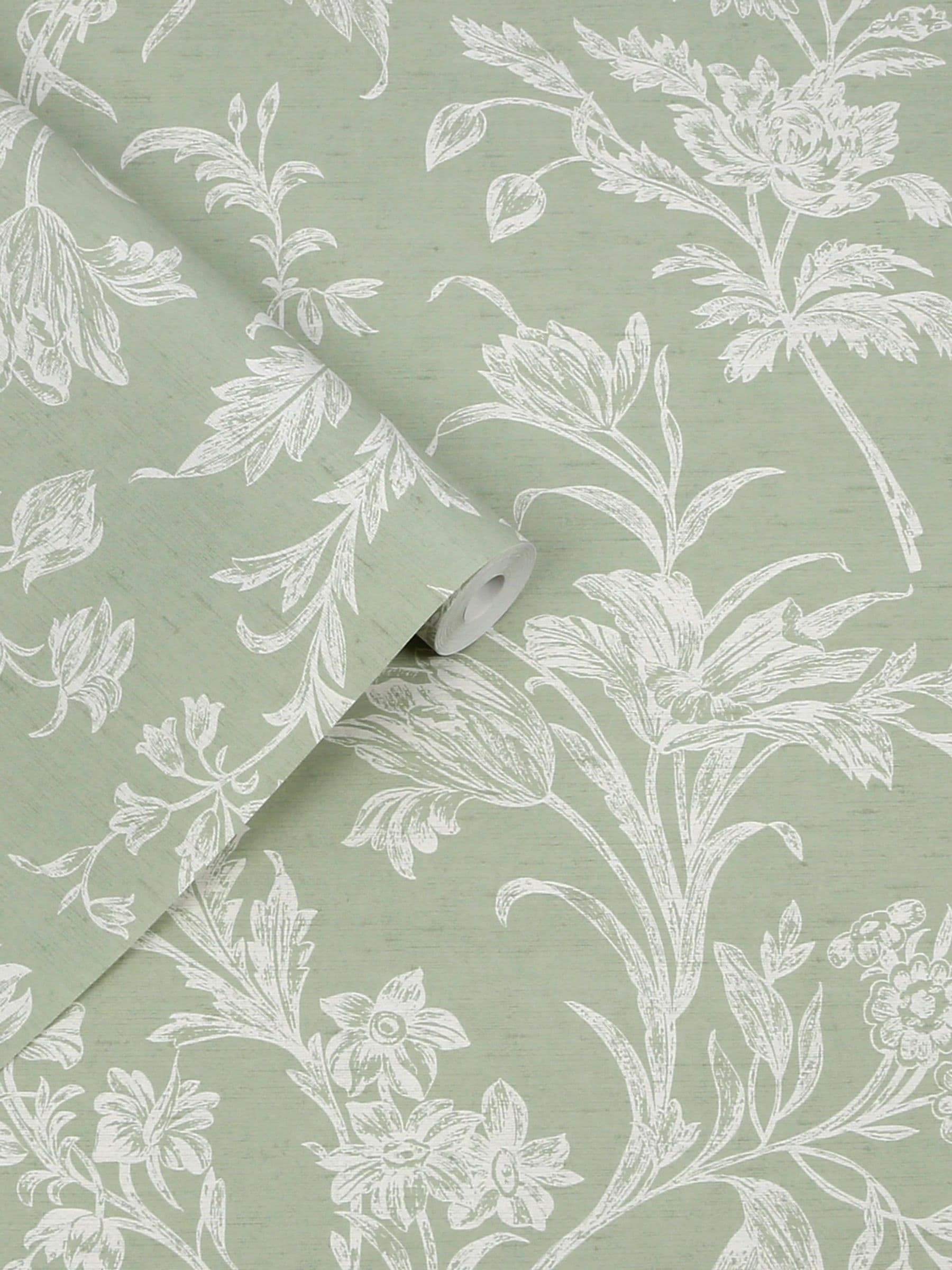 Laura Ashley sage green Lloyd wallpaper sample A4, UK version