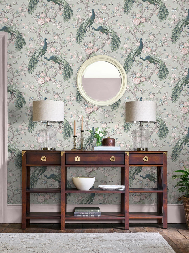 Laura Ashley wallpaper sample Sage Green Belvedere A4, UK version