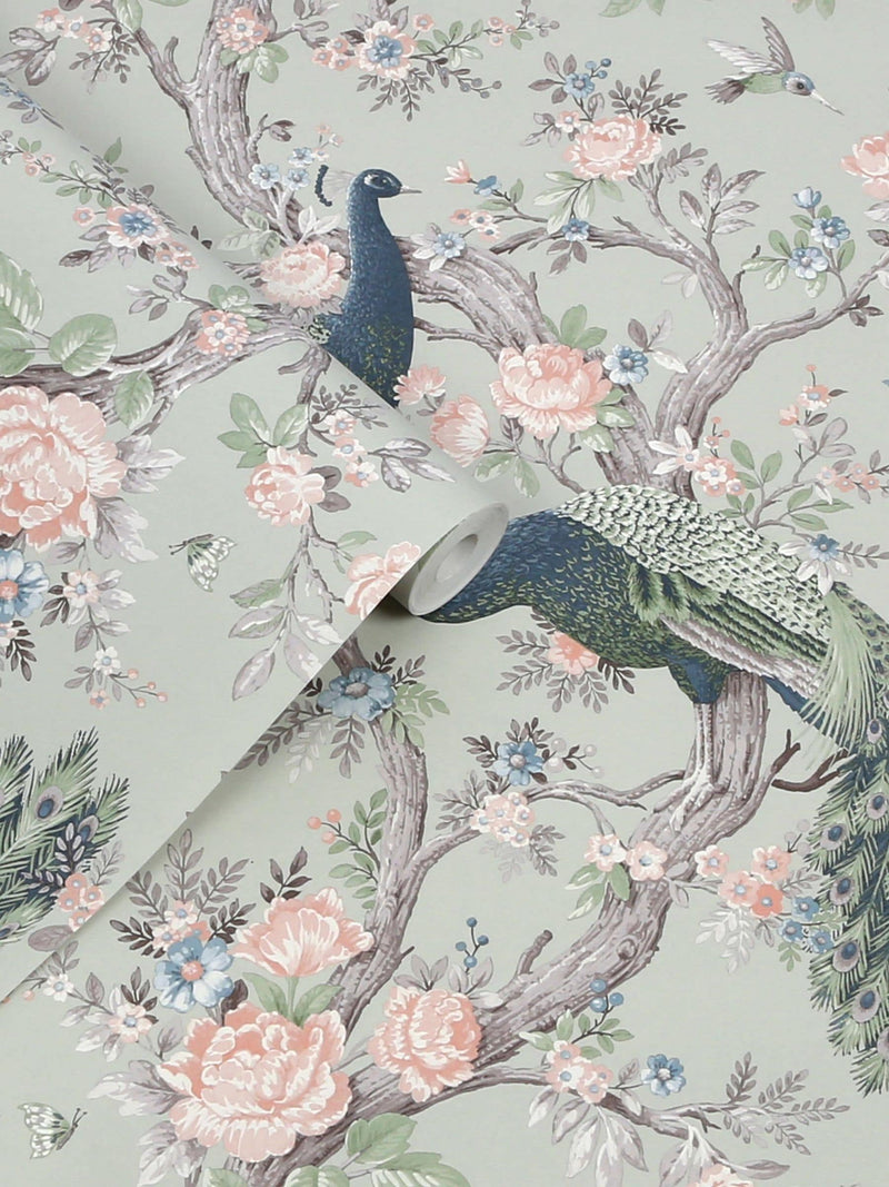 Laura Ashley wallpaper sample Sage Green Belvedere A4, UK version