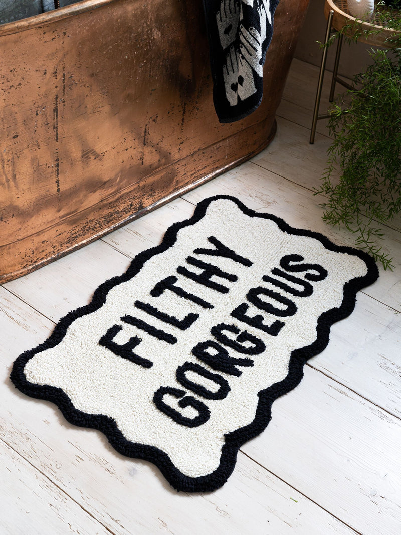 Rockett St George Black/White Filthy Gorgeous Slogan 100% Cotton Bath Mat