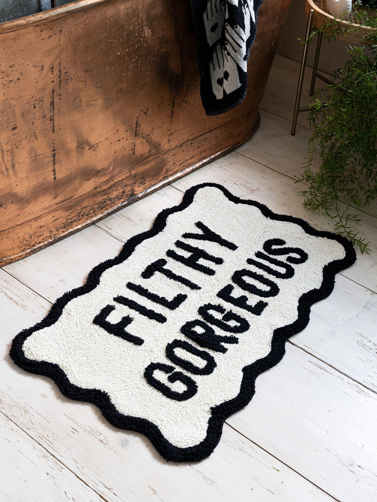Rockett St George Black/White Filthy Gorgeous Slogan 100% Cotton Bath Mat