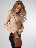 Pure Luxuries London brown leather cross-body phone bag - British product