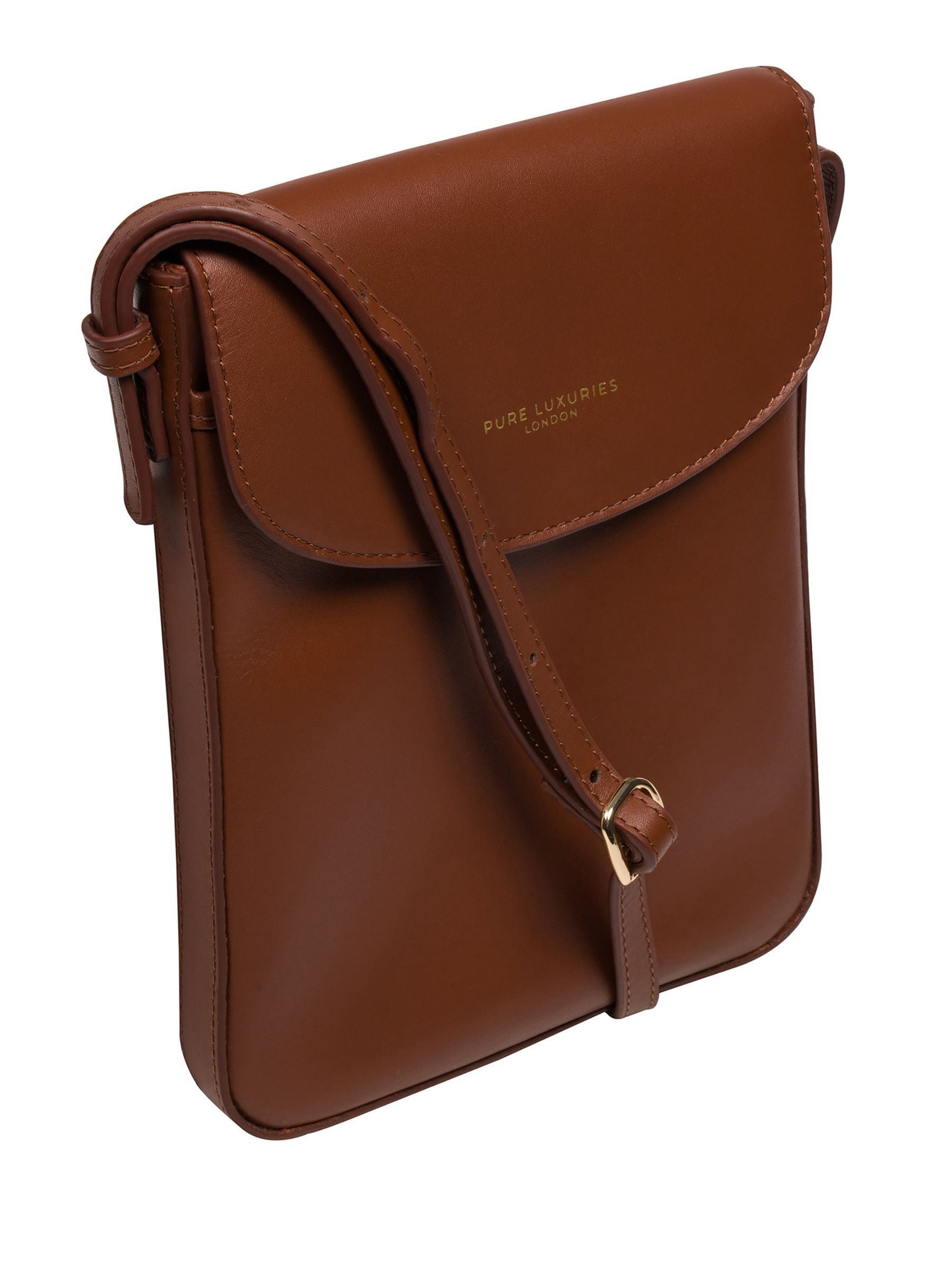 Pure Luxuries London brown leather cross-body phone bag - British product