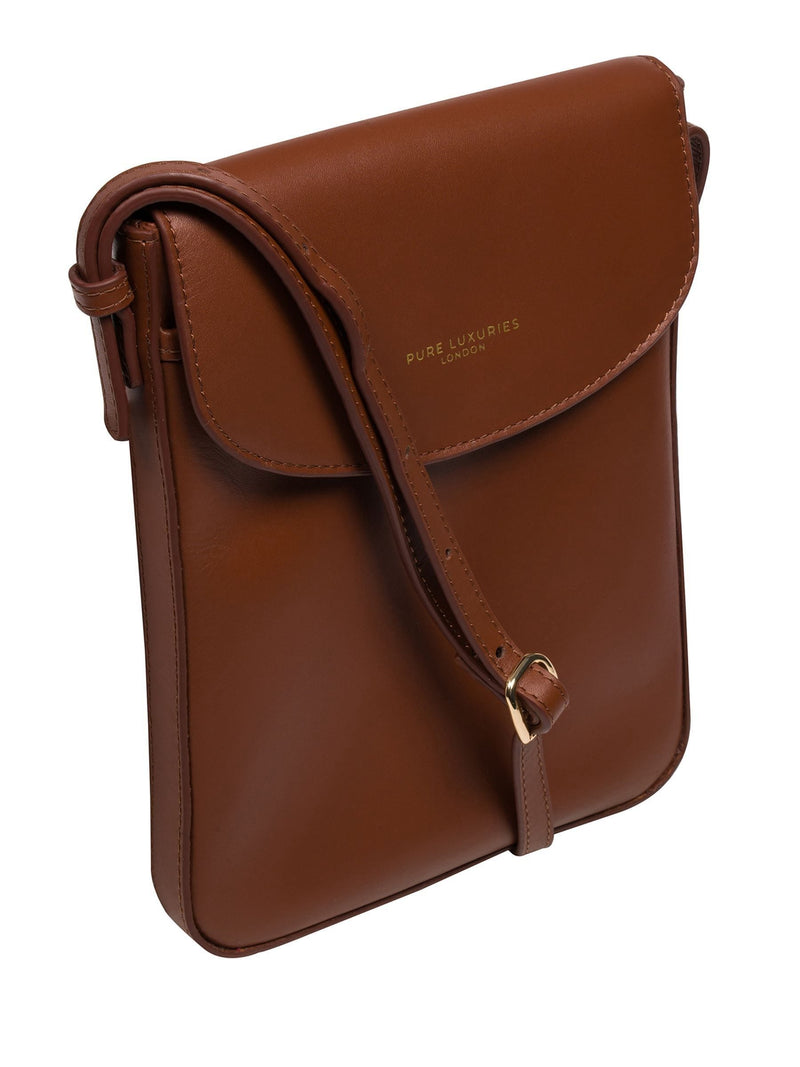 Pure Luxuries London brown leather cross-body phone bag - British product