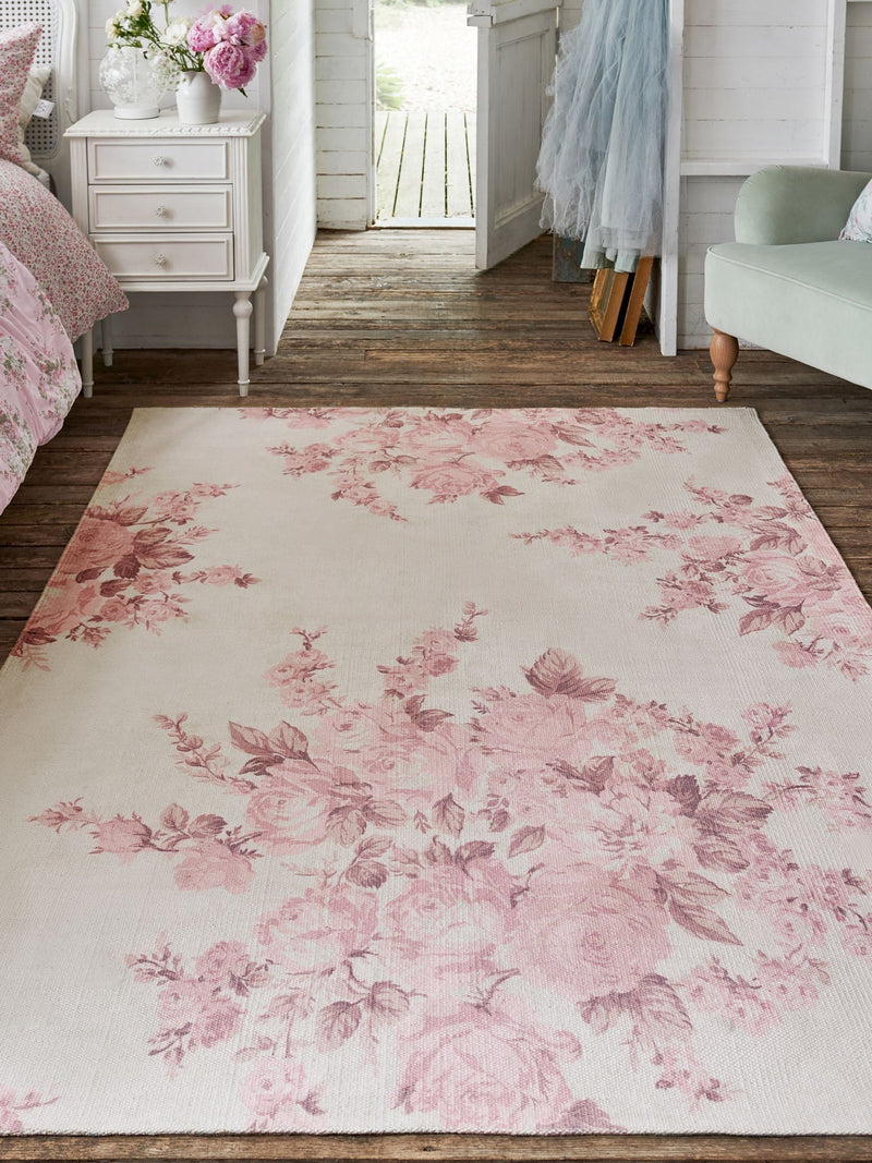 Shabby Chic pink rose blossom rug, imported from the UK