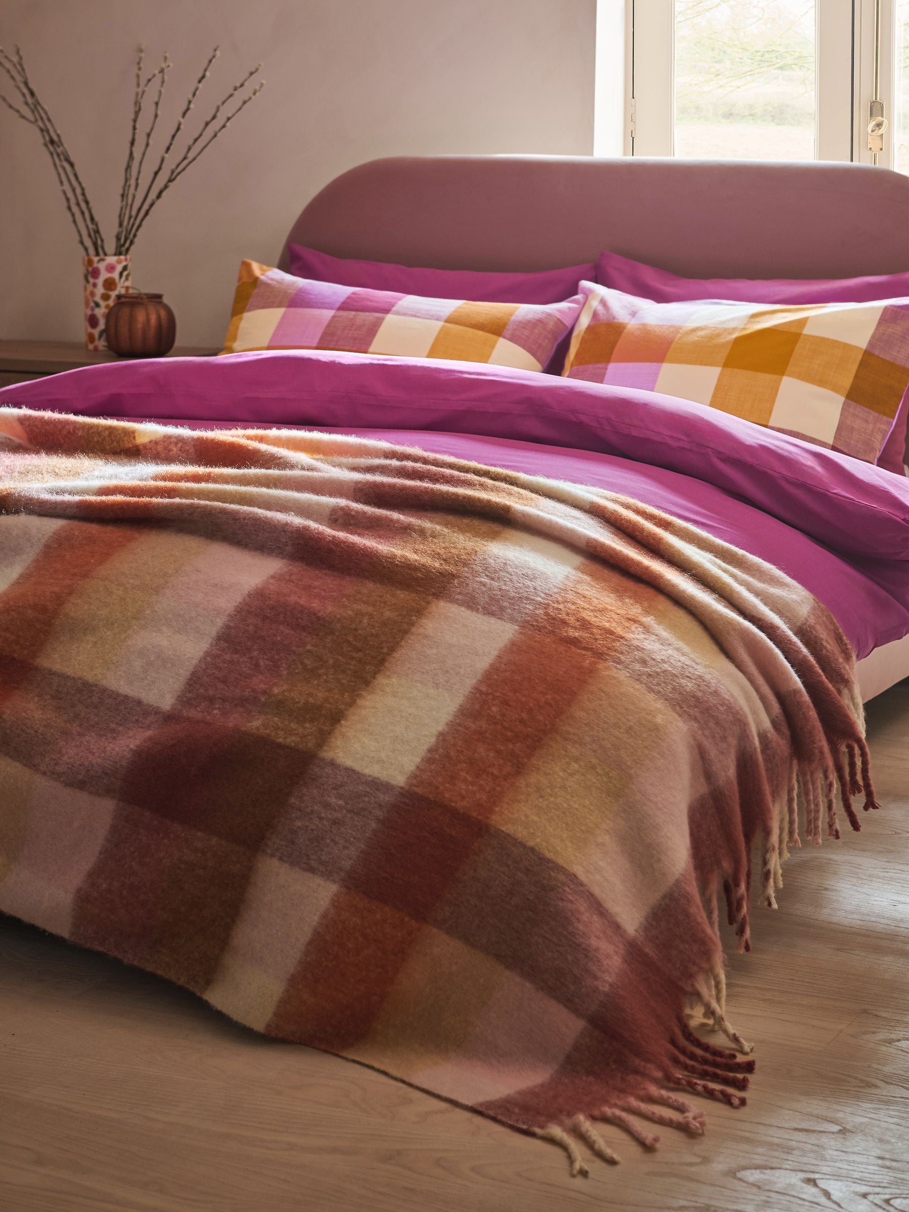 Orange Cosy Check Throw recycled polyester, UK version