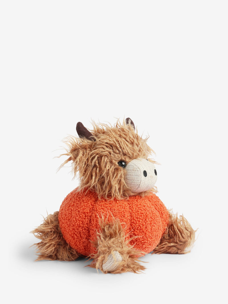 Hamish The Highland Cow orange pumpkin plush doorstop, imported from the UK