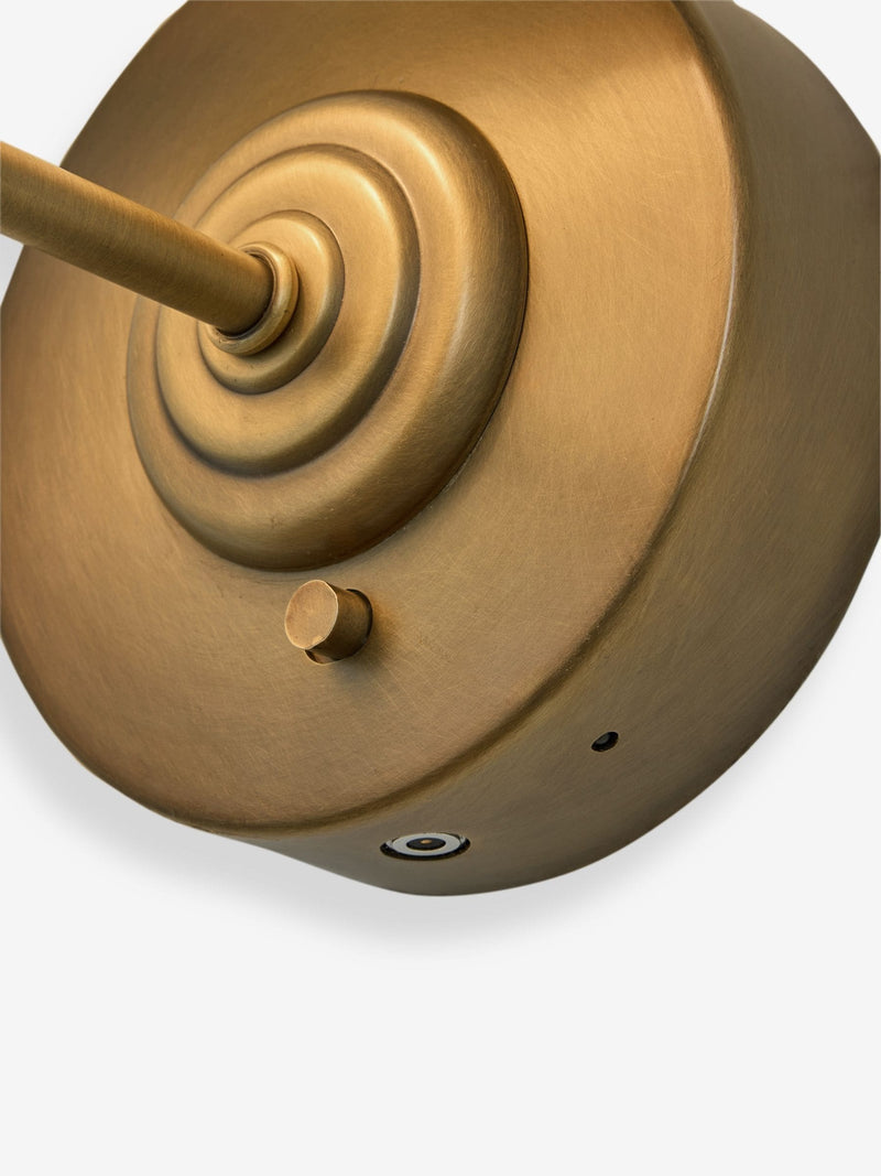 Twyford rechargeable wall light antique brass fabric shade, imported from the UK