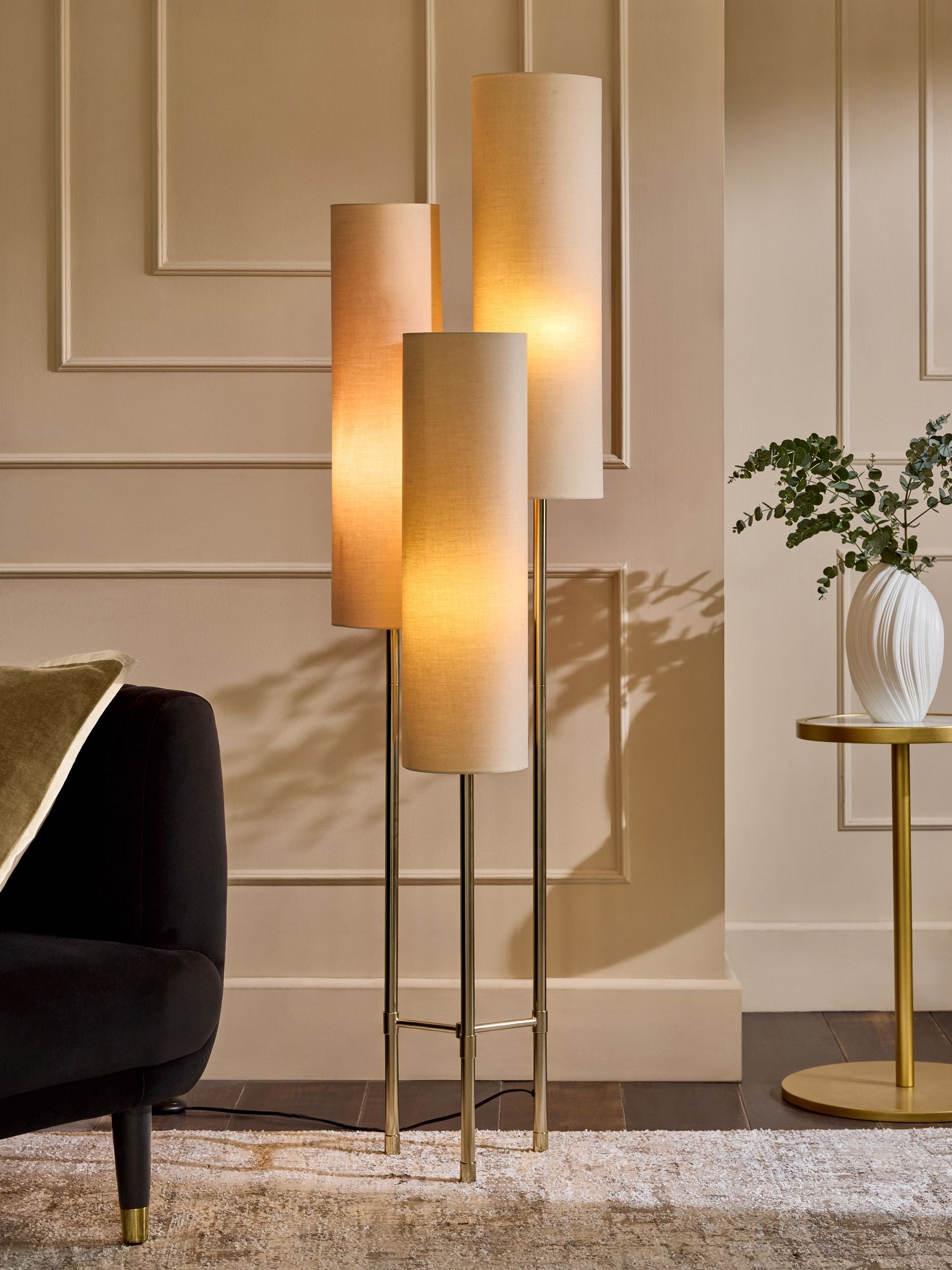 Rico 3-light floor lamp champagne gold (British brand)
