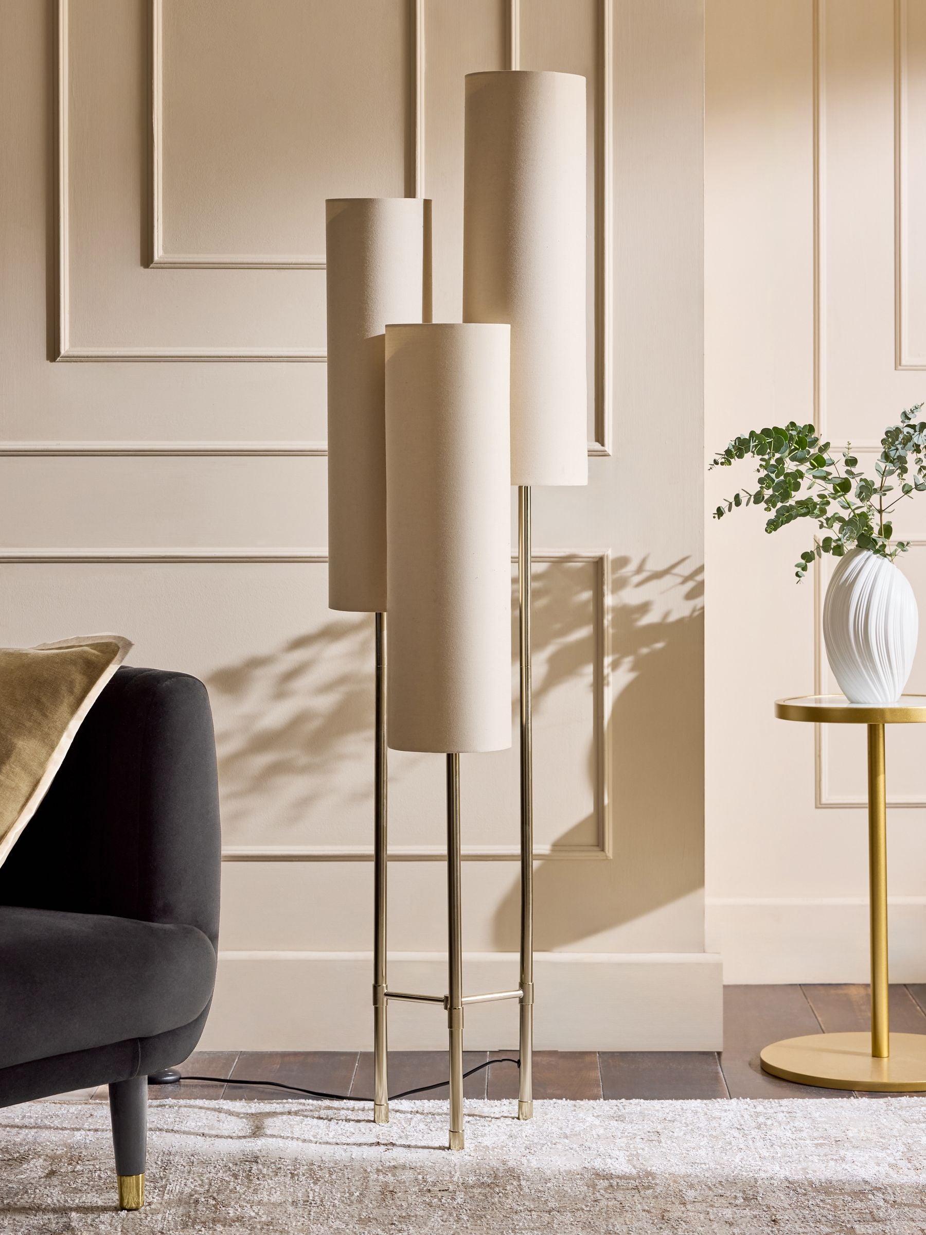Rico 3-light floor lamp champagne gold (British brand)